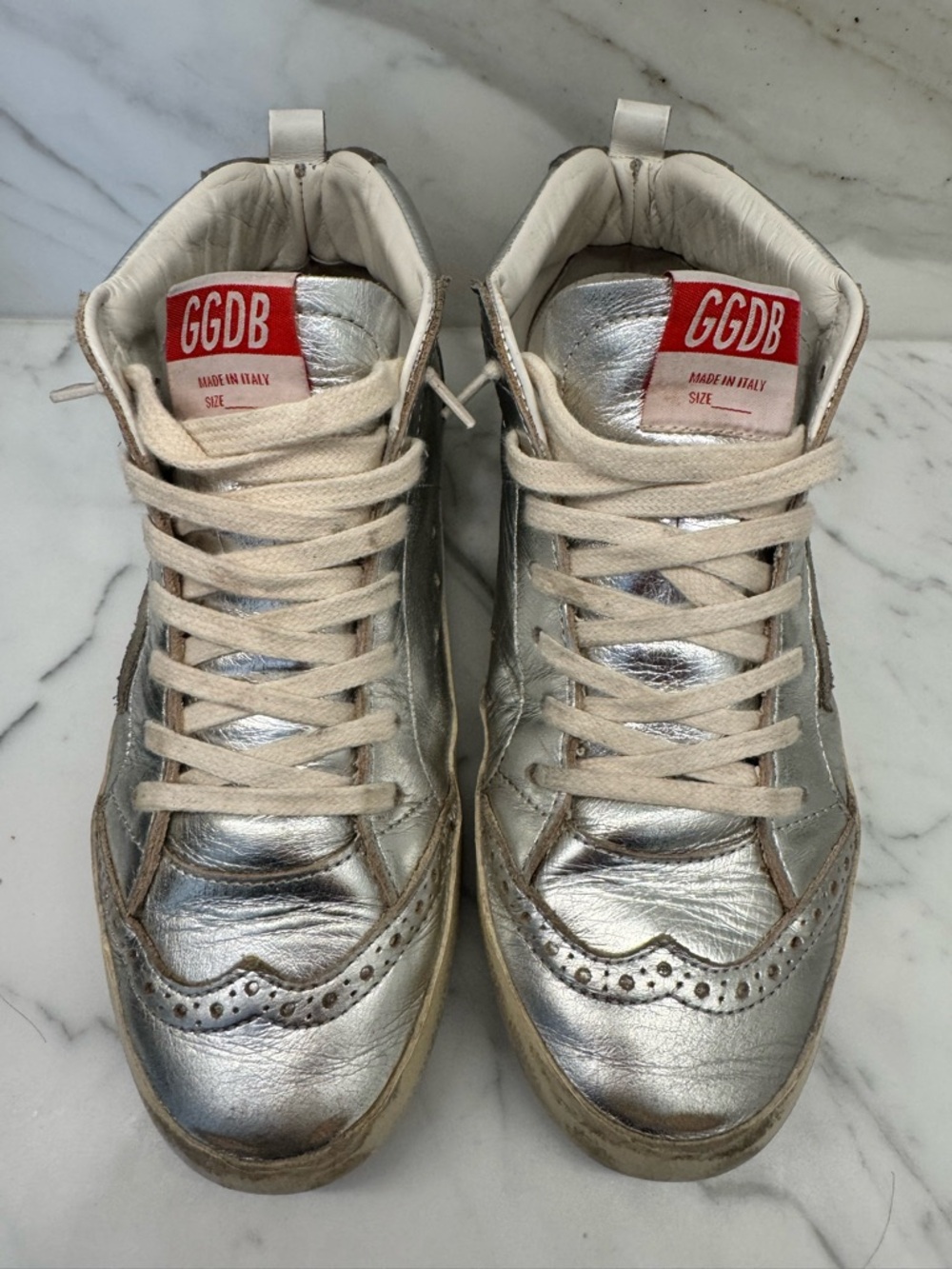 ♥️ Golden Goose Midstar Mid Star Sneakers - Silver and White Trim 37 / 7 - Picture 2 of 6